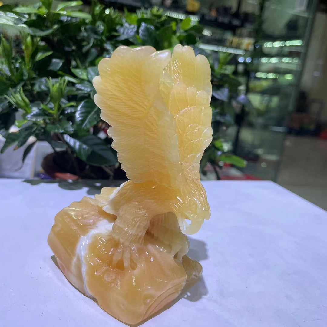 Yellow Calcite Crystal Hand Carved Eagle