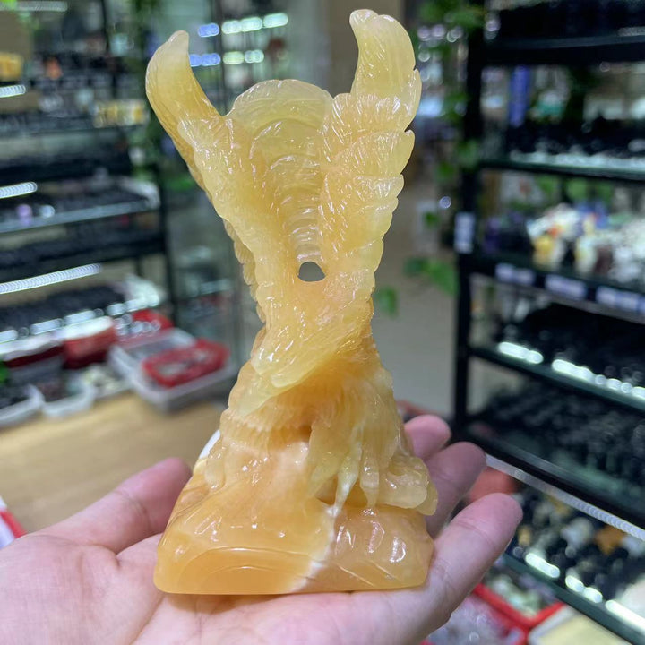 Yellow Calcite Crystal Hand Carved Eagle