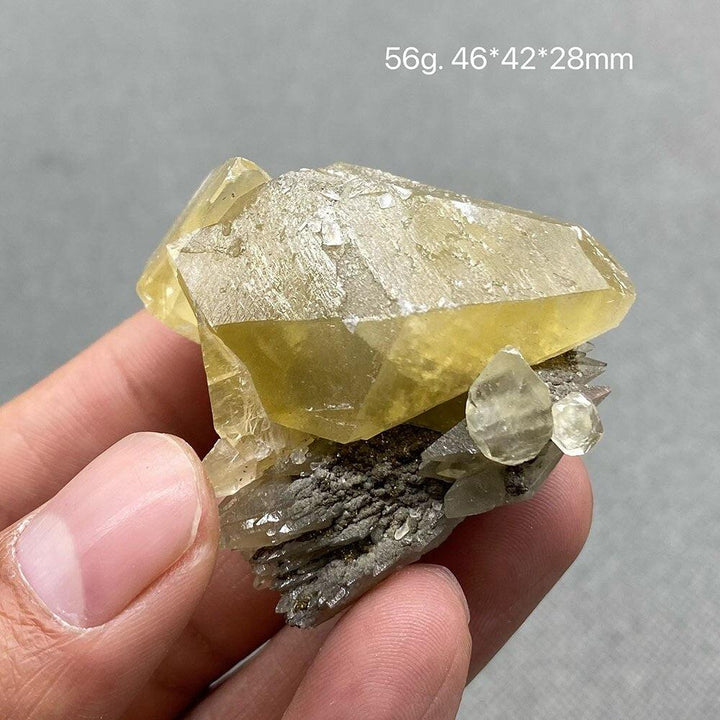 Yellow Calcite Crystal with Pyrite