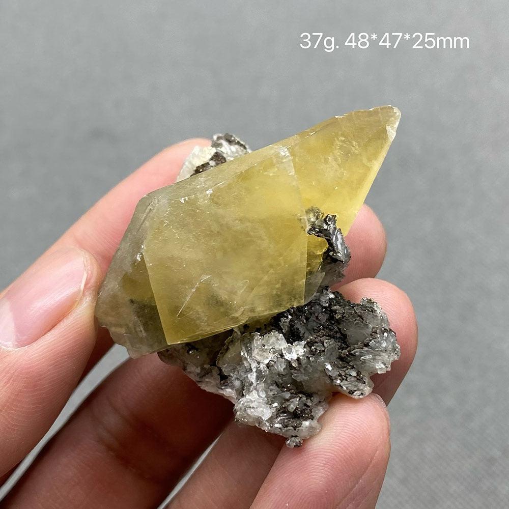 Yellow Calcite Crystal with Pyrite