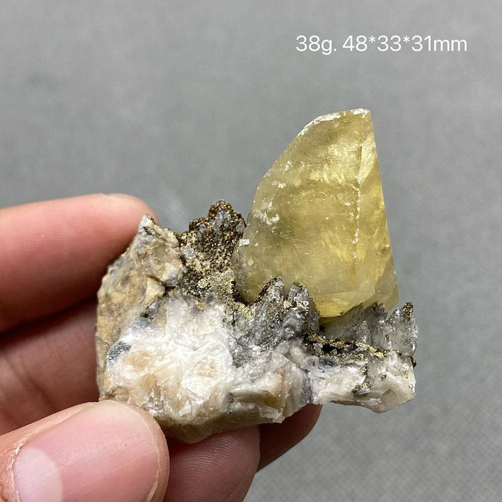 Yellow Calcite Crystal with Pyrite