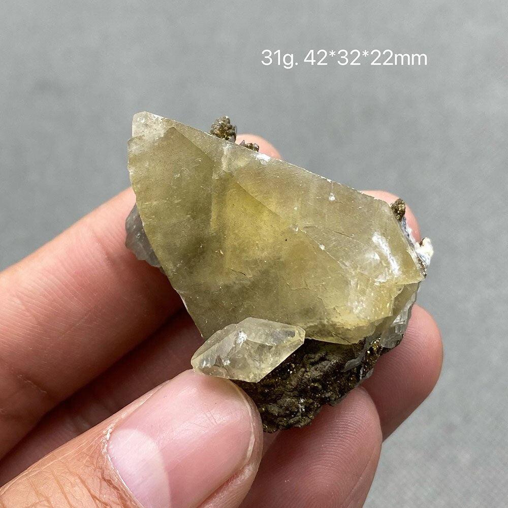 Yellow Calcite Crystal with Pyrite