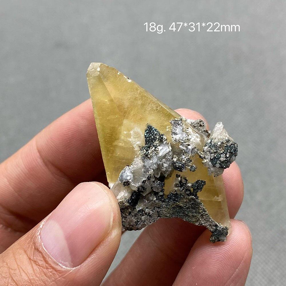 Yellow Calcite Crystal with Pyrite