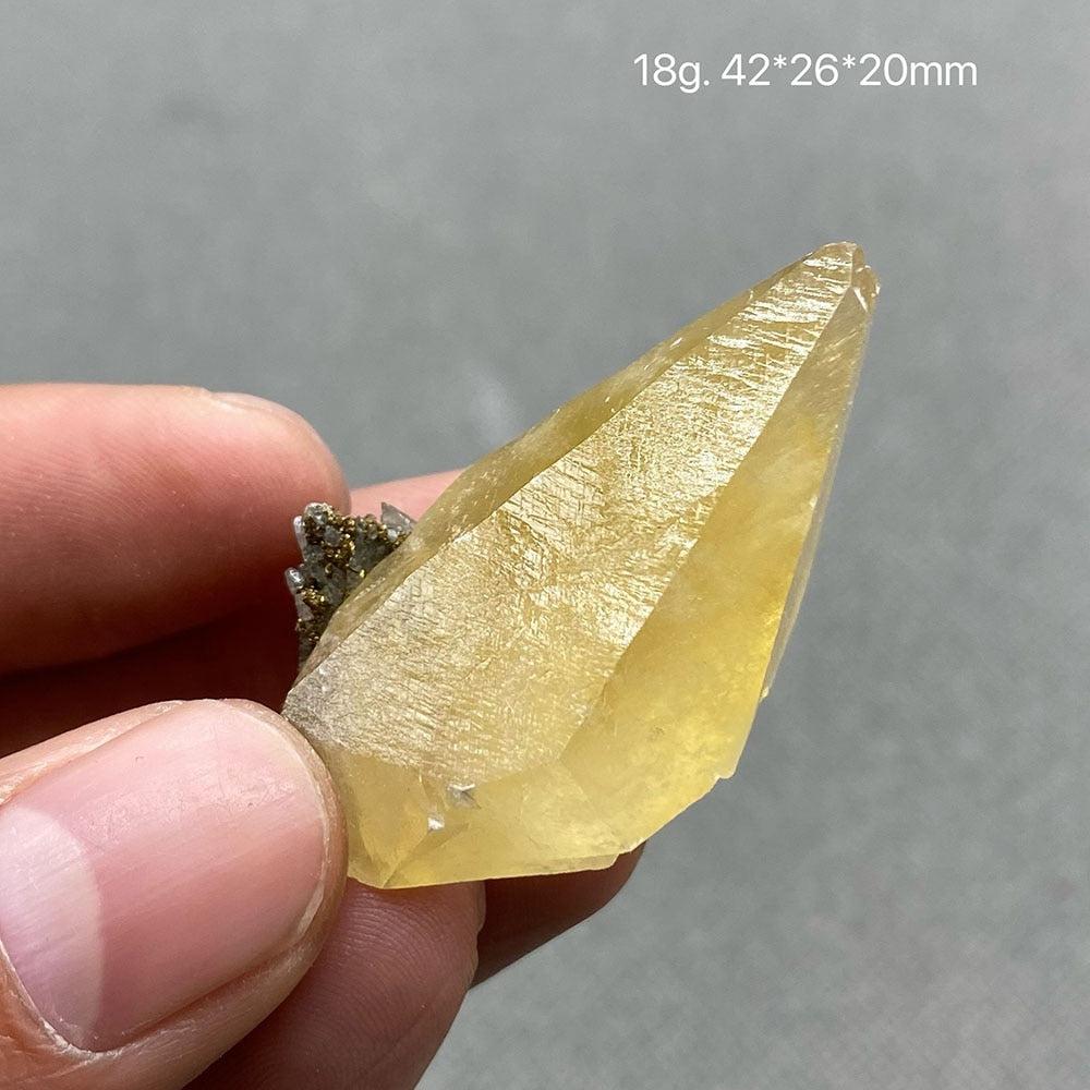 Yellow Calcite Crystal with Pyrite