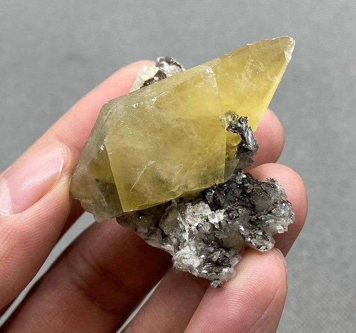 Yellow Calcite Crystal with Pyrite