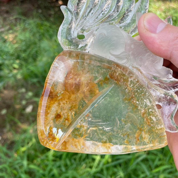 Yellow Garden Quartz Nine Tailed Fox Carving