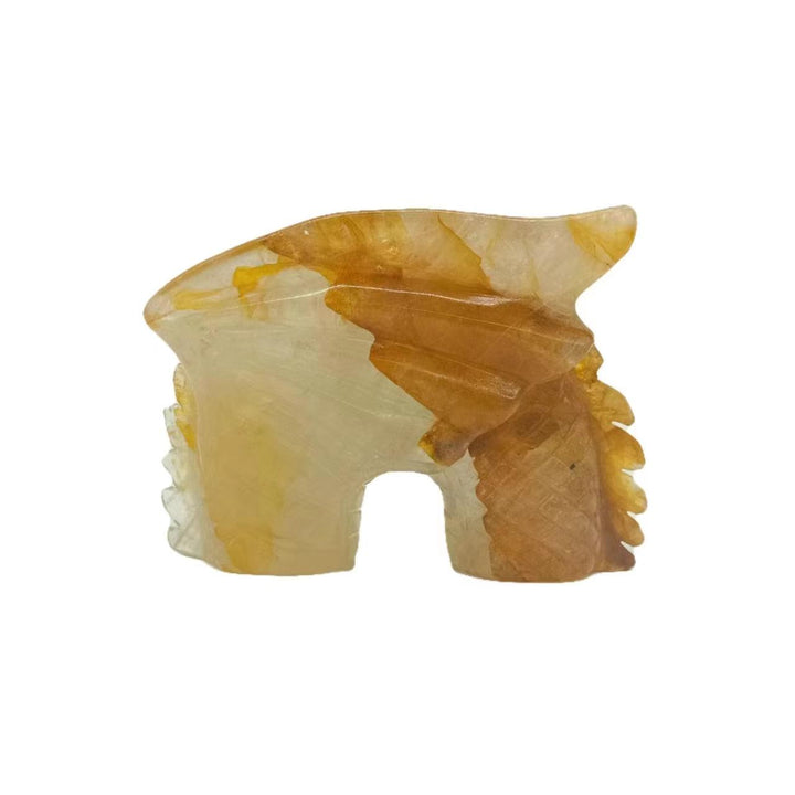 Yellow Hematoid Quartz Three Part Chinese Dragon Sculpture