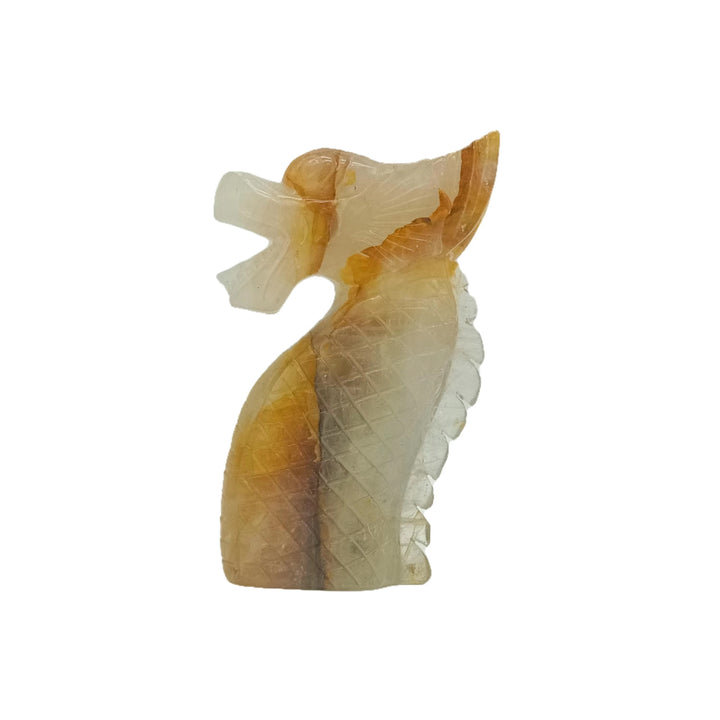 Yellow Hematoid Quartz Three Part Chinese Dragon Sculpture