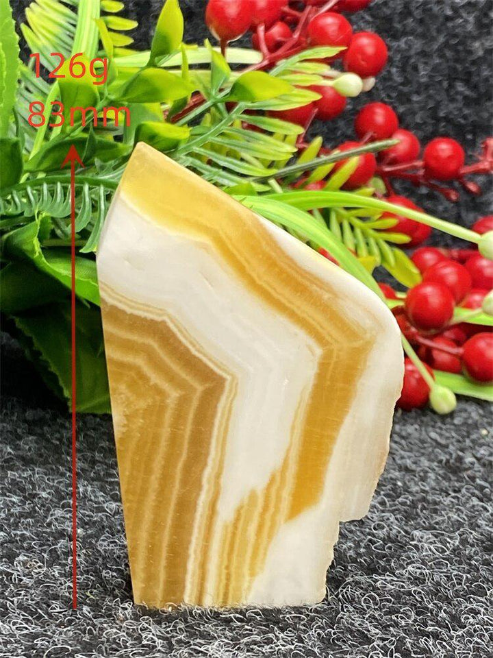 Yellow Striped Calcite Square Raw Edge Tower