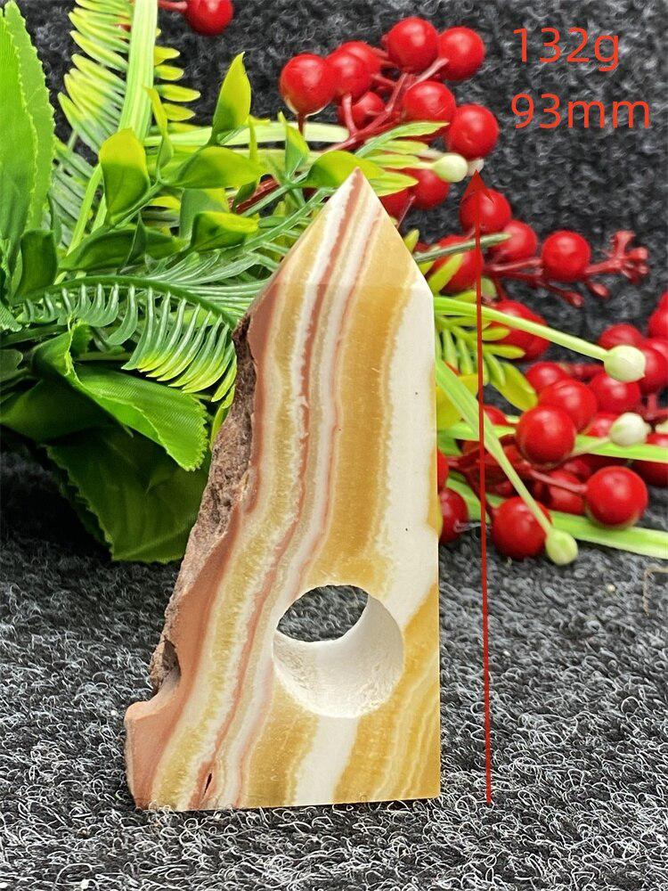 Yellow Striped Calcite Square Raw Edge Tower