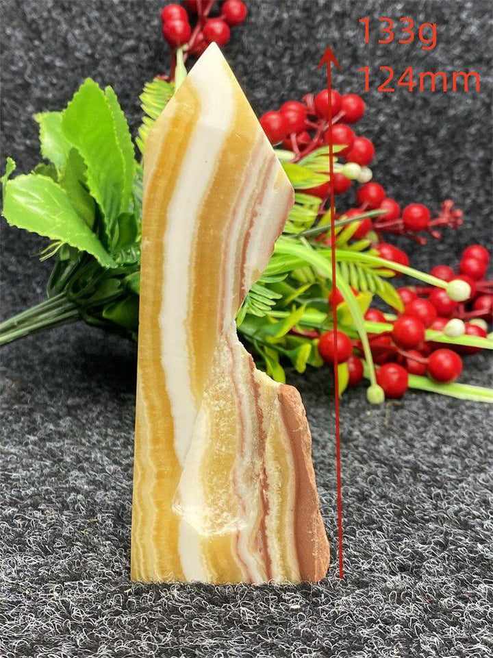 Yellow Striped Calcite Square Raw Edge Tower