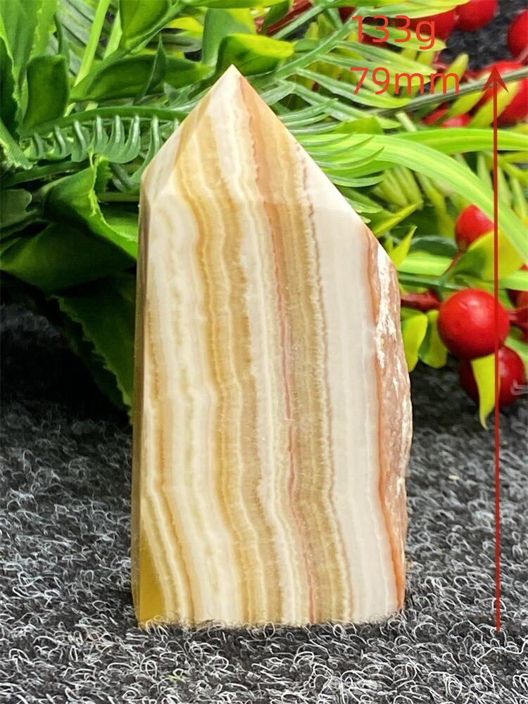 Yellow Striped Calcite Square Raw Edge Tower