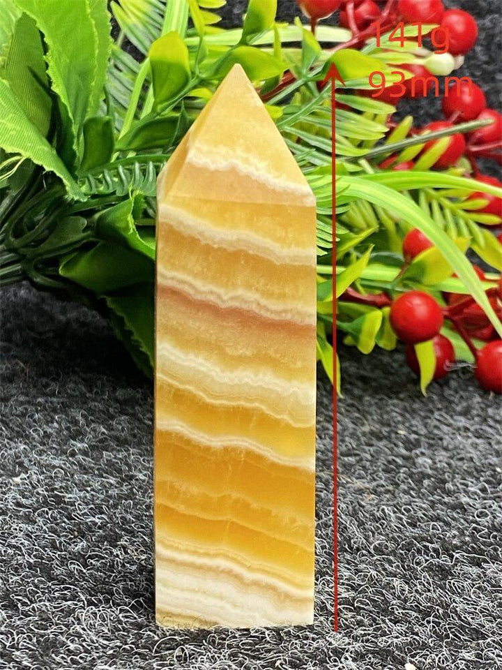 Yellow Striped Calcite Square Raw Edge Tower