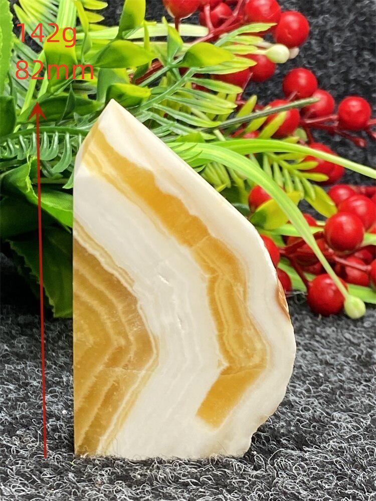 Yellow Striped Calcite Square Raw Edge Tower