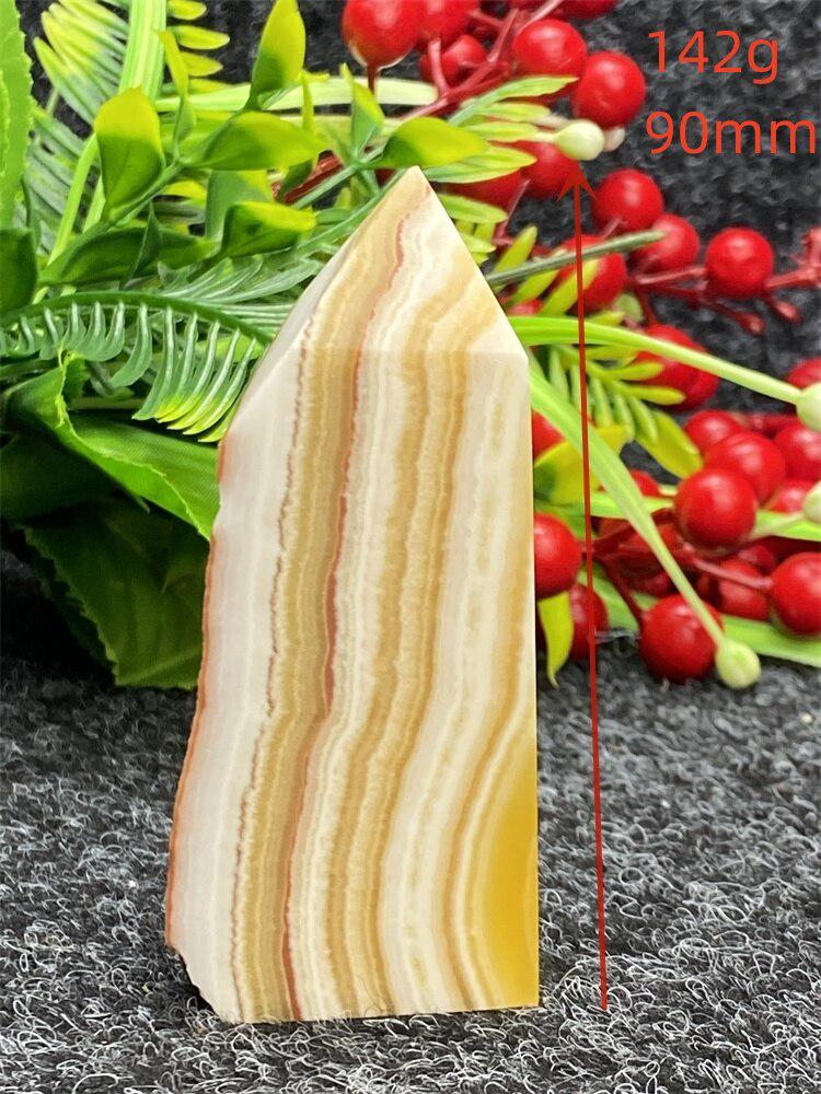 Yellow Striped Calcite Square Raw Edge Tower