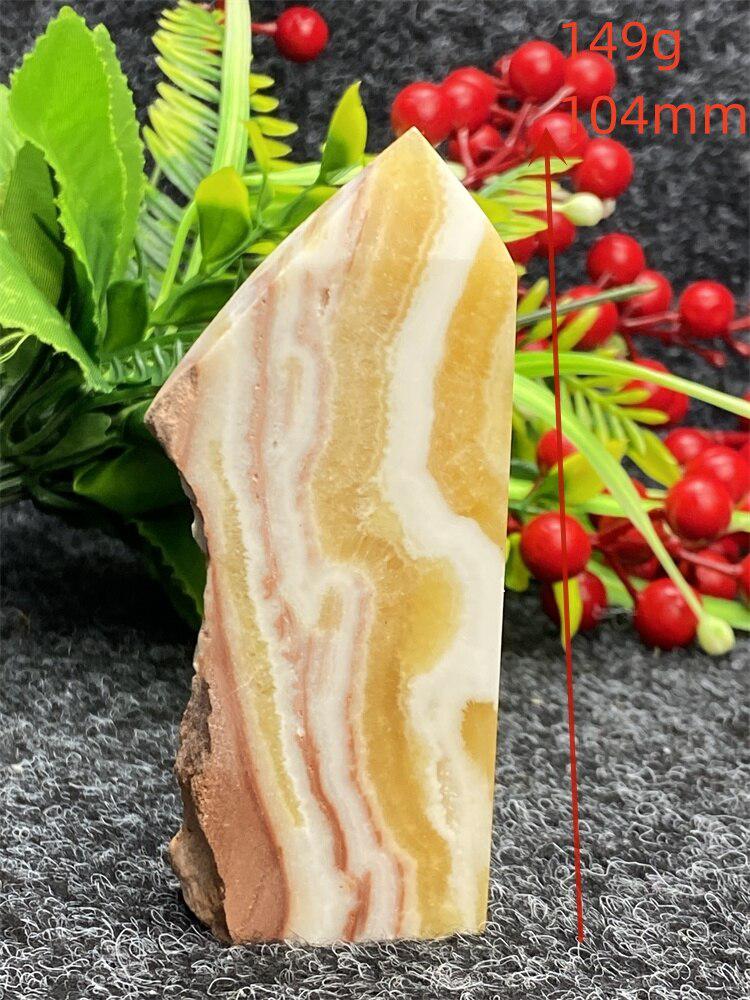 Yellow Striped Calcite Square Raw Edge Tower