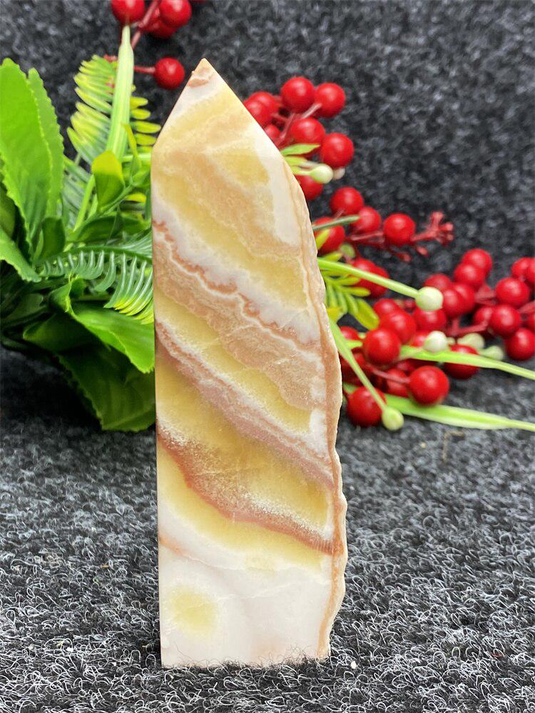 Yellow Striped Calcite Square Raw Edge Tower