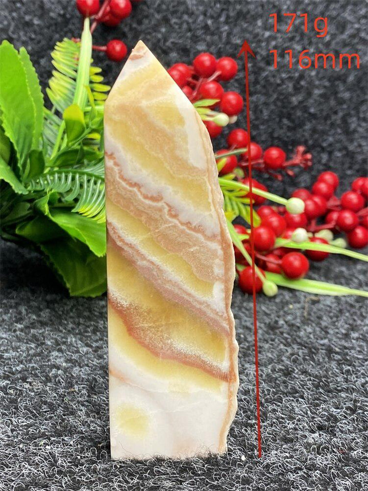 Yellow Striped Calcite Square Raw Edge Tower