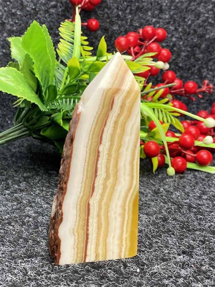 Yellow Striped Calcite Square Raw Edge Tower