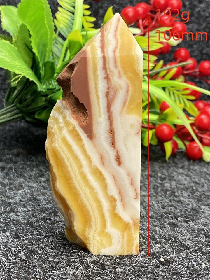 Yellow Striped Calcite Square Raw Edge Tower