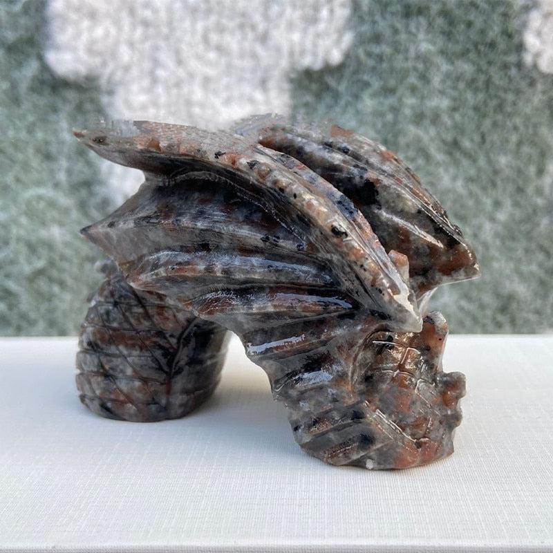 Yooperlite Crystal Three-piece Dragon Hand-Carved Sculpture UV Reactive