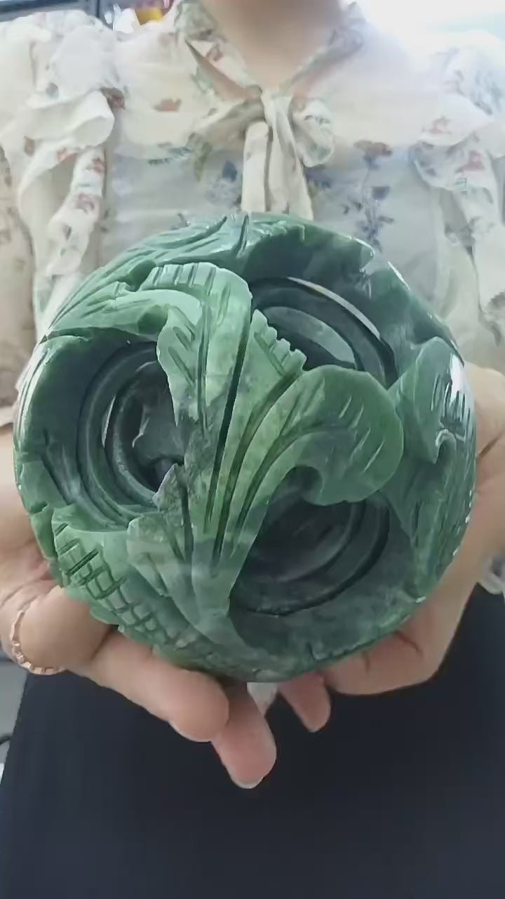 Cyan Jade Carved Inclusion Sphere